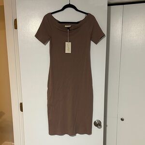 Elegant Brown Off-Shoulder Dress